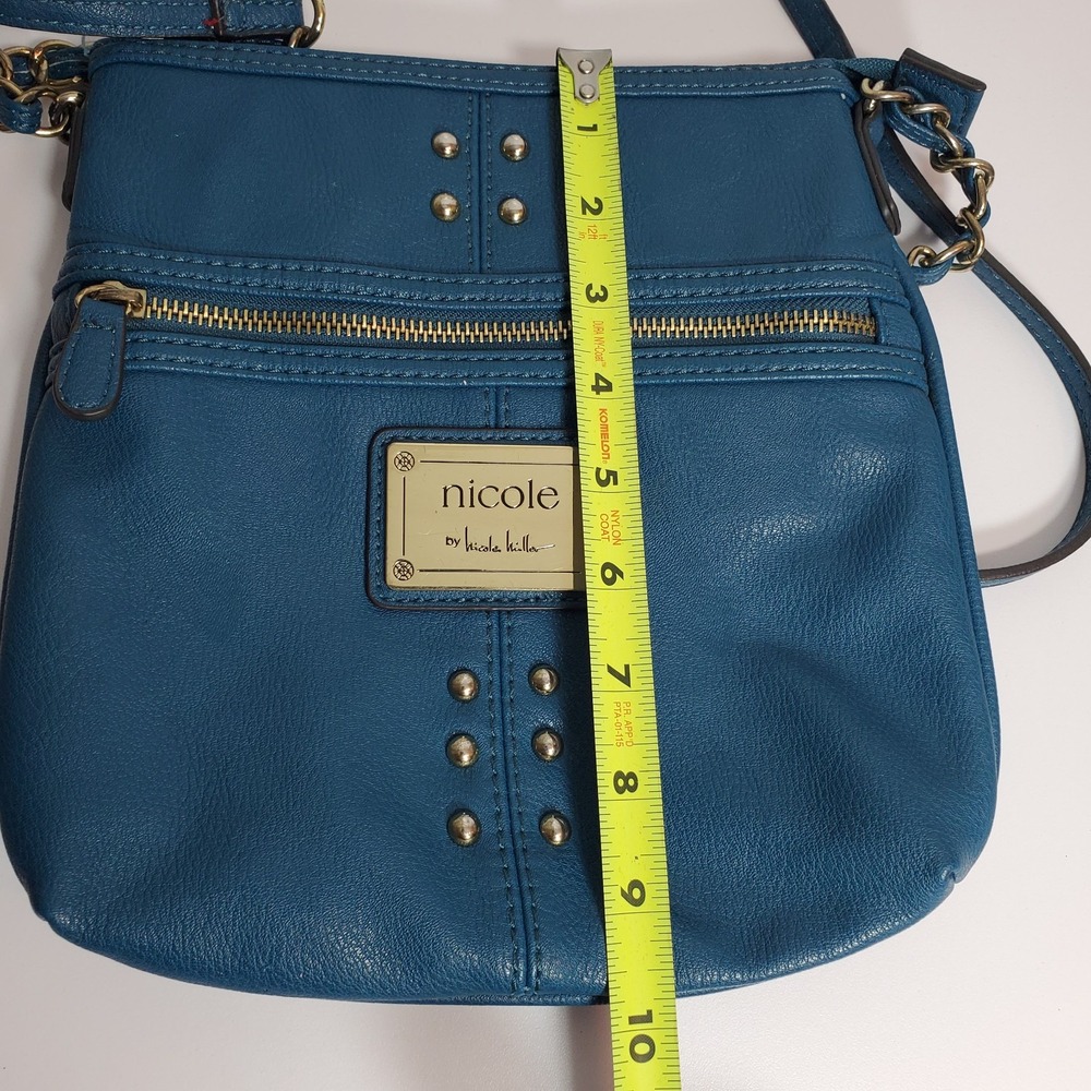 Nicole by Nicole Miller Blue Crossbody‎ Bag Purse Gold Chain Strap Stud Detail - Picture 10 of 11